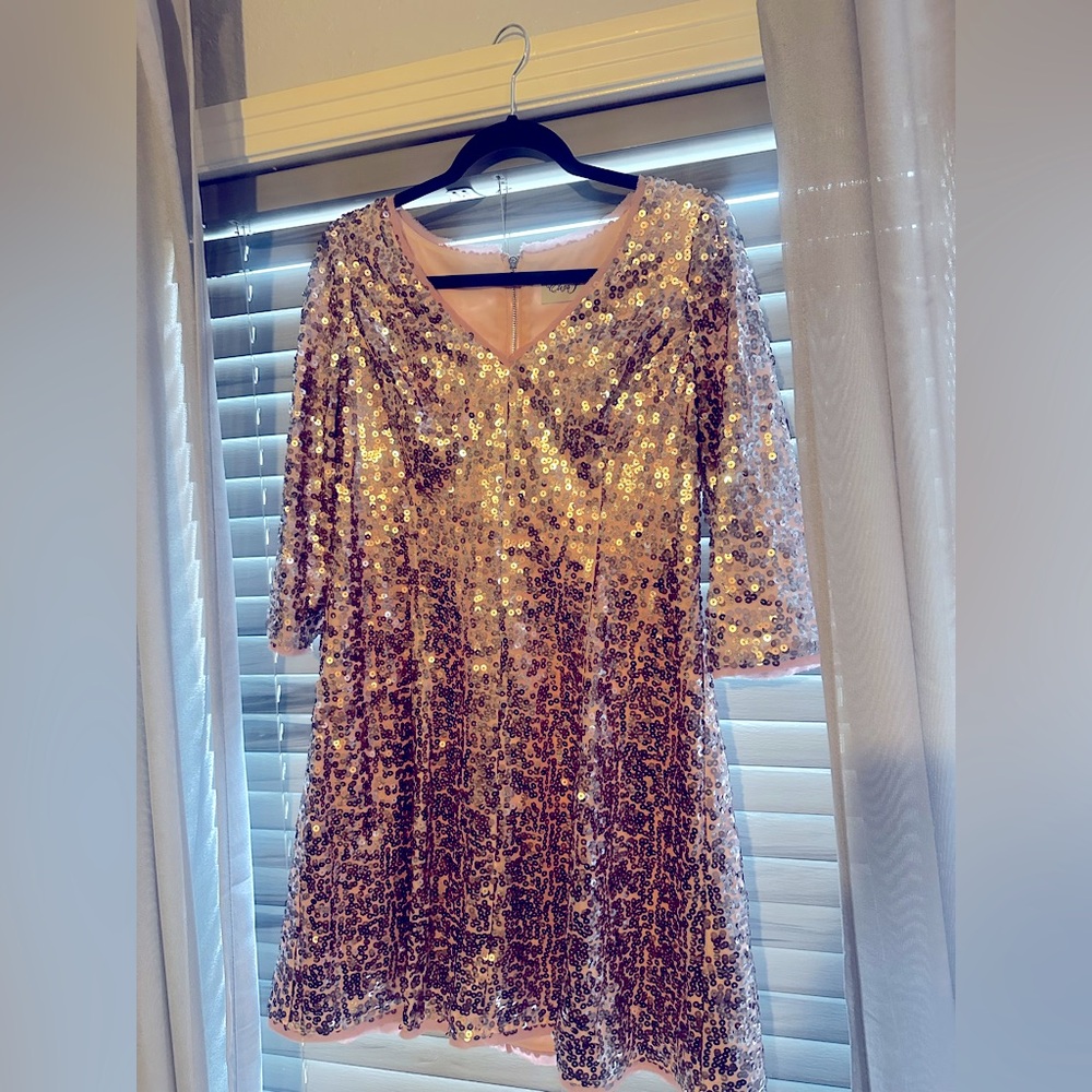 Eliza J Women's Sequin Mesh Sequin Fit and Flare Dress Pink Cocktail 12p